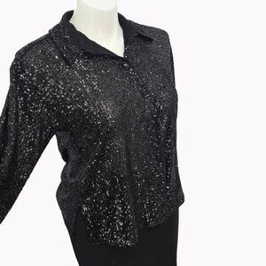 Abercrombie Fitch Womens Small Black Sequin Button Up Shirt Party Top Sparkle